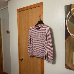 Lucky Lotus Small Red & White w/Stripes Long Sleeve Knit Top - EUC